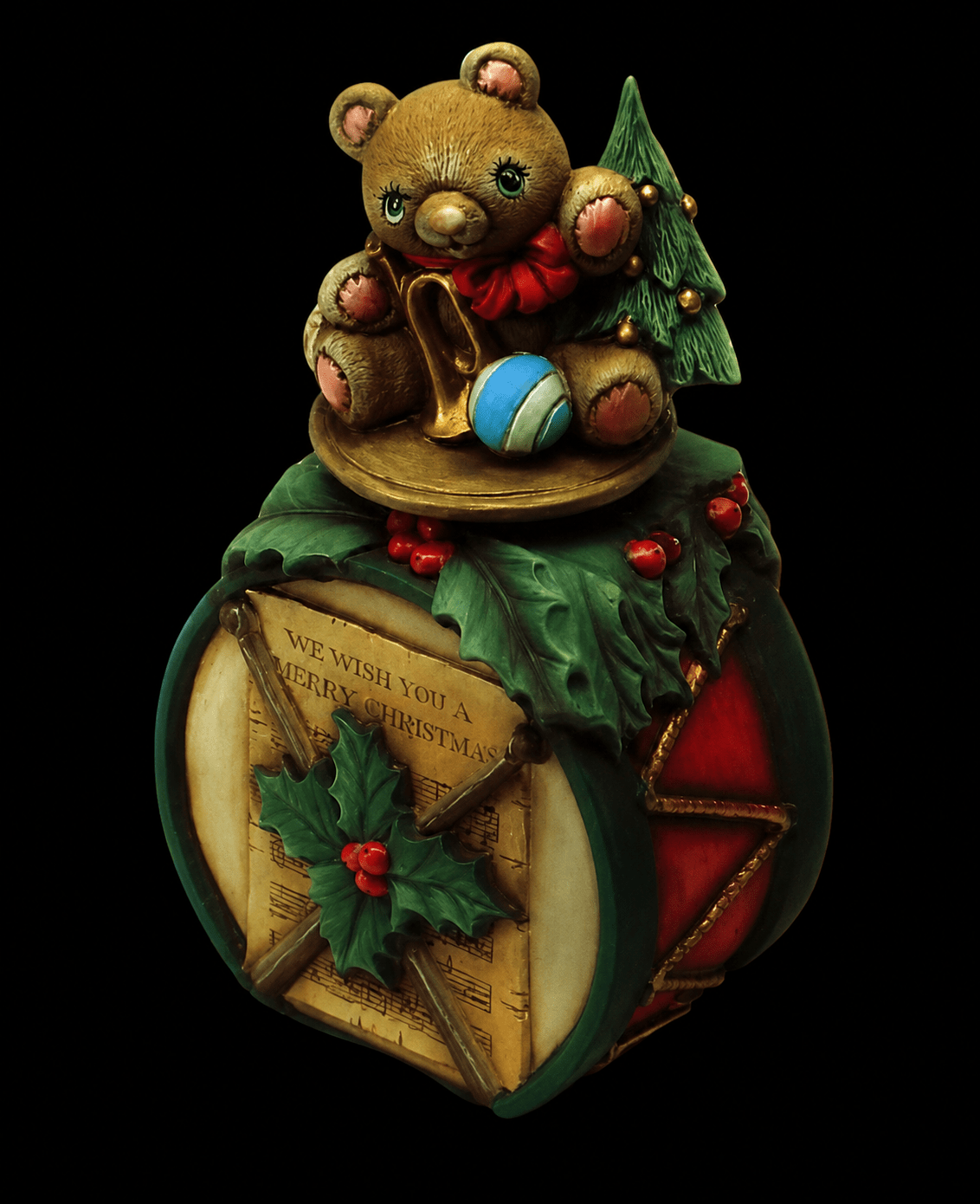 G - 1144 DRUM W/ BEAR MUSIC BOX. - Backwoods Ceramics and Molds