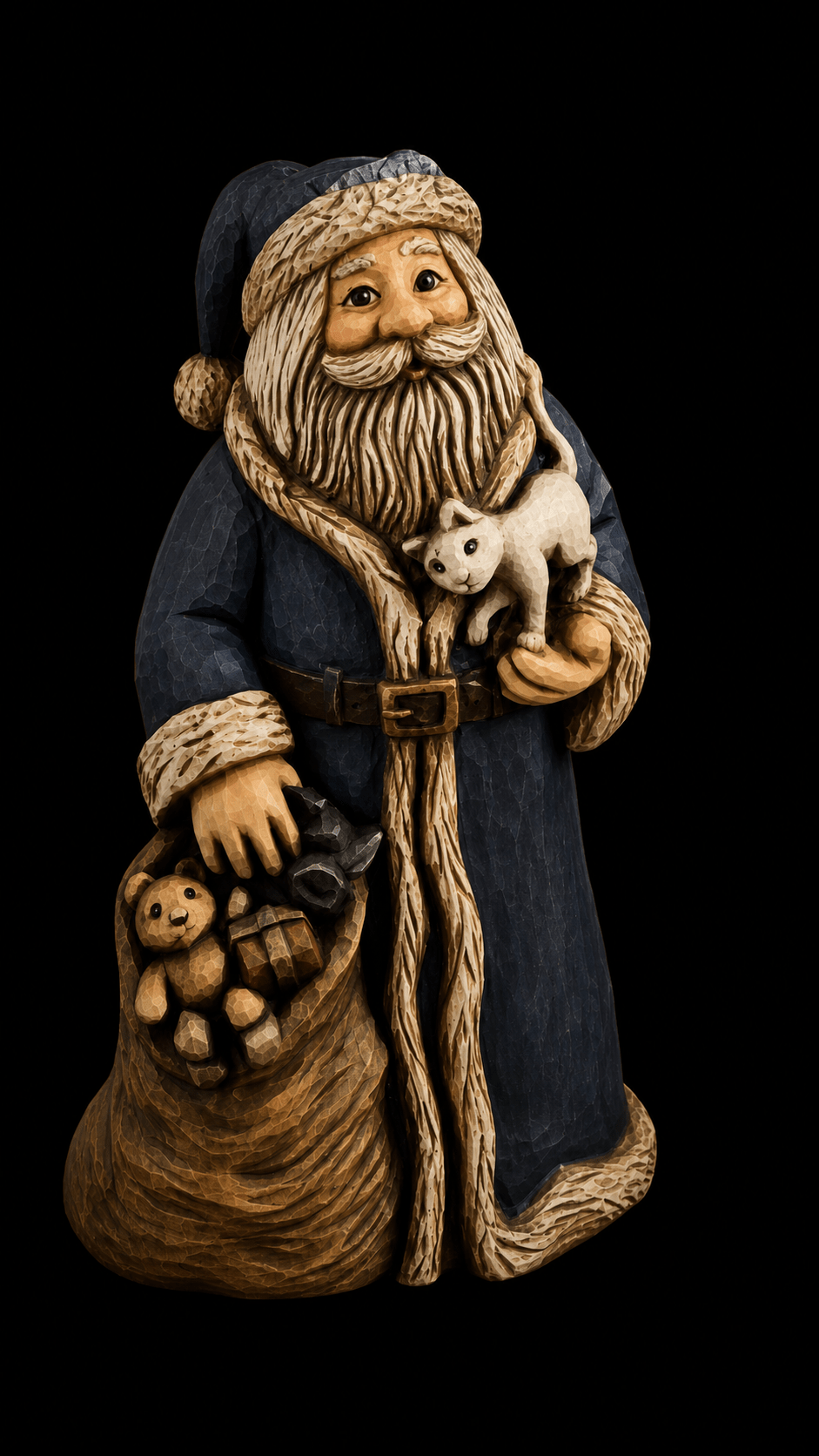 G - 2426 Carved Santa with Cat - Backwoods Ceramics and Molds