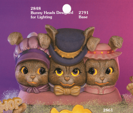 H - 2848 Three Bunny Heads (use H - 2791) - Backwoods Ceramics and Molds