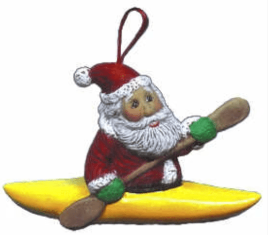 NM - 2184 Ornament - Santa in Kayak - Backwoods Ceramics and Molds